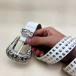 vintage style White American western studded design belt